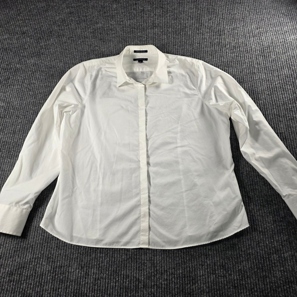 Lands End Women 16P White No Iron Supima Cotton Button Down Shirt Long Sleeve